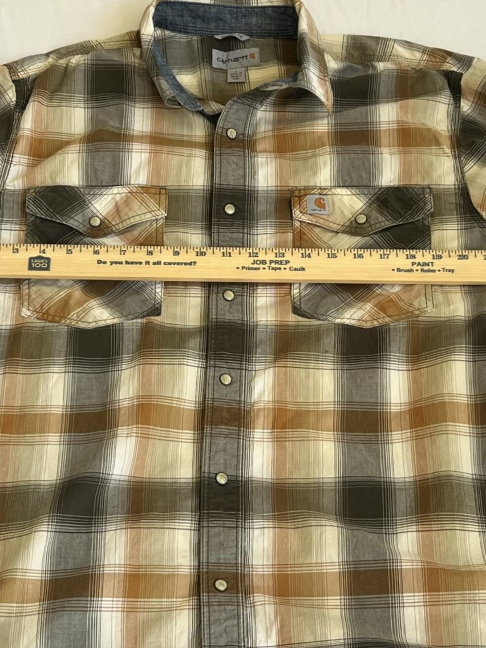 Carhartt Men's Large Relaxed Fit Short Sleeve Plaid Shirt Snap Button EUC - Picture 5 of 7